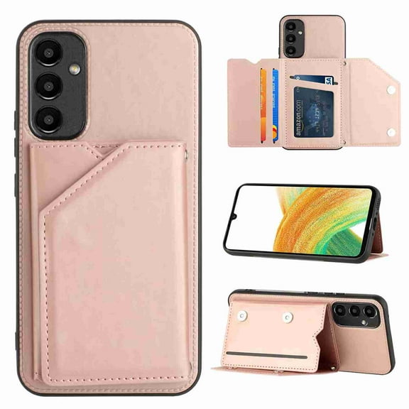 Dteck Wallet Case for Samsung Galaxy A14 5G,Slim Lightweight PU Leather Flip Folio Purse Stand Phone Cover with Card Holder Slots Magnetic Closure Soft Silicone Bumper Case,Rosegold