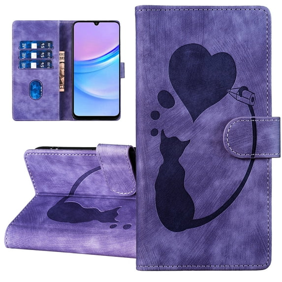 Dteck Wallet Case for Samsung Galaxy A15 5G / 4G 6.5-Inch, Shockproof PU Leather Magnetic Flip Cover with Card Holder, Stand Feature and Wrist Strap,Purple