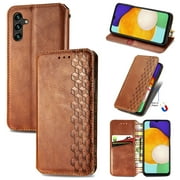 Dteck Wallet Case For Samsung Galaxy A15 5G, Shockproof Premium PU Leather Flip Folio Case RFID Blocking Card Slots Magnetic Closure and Stand Business Case, Brown