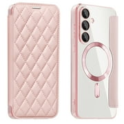 Dteck Wallet Case for Samsung Galaxy A16 5G,Magnetic Leather Card Slots Wallet Case Compatible with Mag Safe Shockproof Clear Back Built-in Camera Lens Protector Cover,Pink