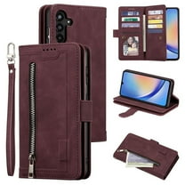 Dteck Wallet Case for Samsung Galaxy A16 5G, Shockproof Zipper Wallet Pocket 9 Card Holder Slots Handbag Case Magnetic Closure Kickstand with Wrist Strap TPU Flip Cover,Winered