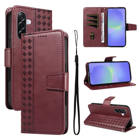 Dteck Wallet Case for Samsung Galaxy A26 5G, Shockproof PU Leather Flip Cover with Card Holder Magnetic Clasp Kickstand and Lanyard TPU Inner Shell, Red