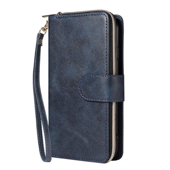 Dteck Wallet Case for Samsung Galaxy A26 5G, Shockproof Premium Magnetic Closure Zipper Pocket Folio PU Leather Flip Case Cover with 9 Card Slots Kickstand, Blue