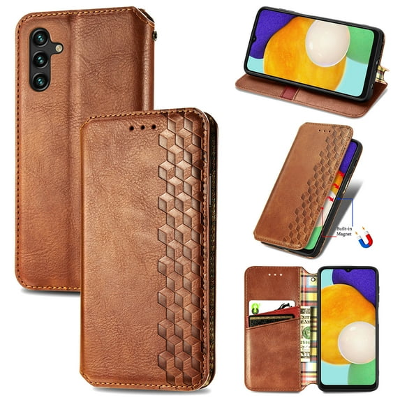Dteck Wallet Case For Samsung Galaxy A26 5G, Shockproof Premium PU Leather Flip Folio Case RFID Blocking Card Slots Magnetic Closure and Stand Business Case, Brown