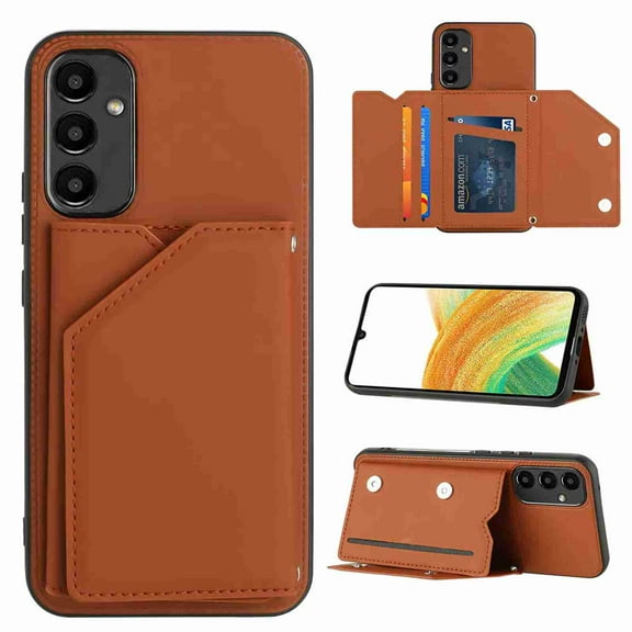 Dteck Wallet Case for Samsung Galaxy A34 5G,Slim Lightweight PU Leather Flip Folio Purse Stand Phone Cover with Card Holder Slots Magnetic Closure Soft Silicone Bumper Case,Brown