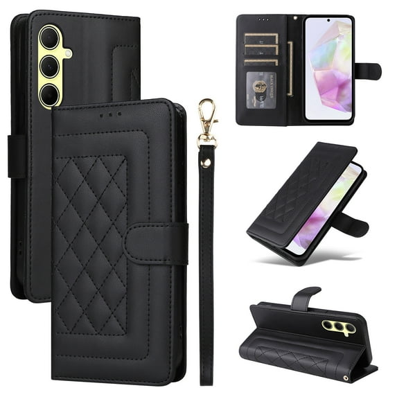 Dteck Wallet Case for Samsung Galaxy A35 5G with Wrist Strap, Galaxy A35 5G Phone Case Wallet with Card Slots, PU Leather Flip Cover Folio Phone Case for Samsung Galaxy A35 5G,Black