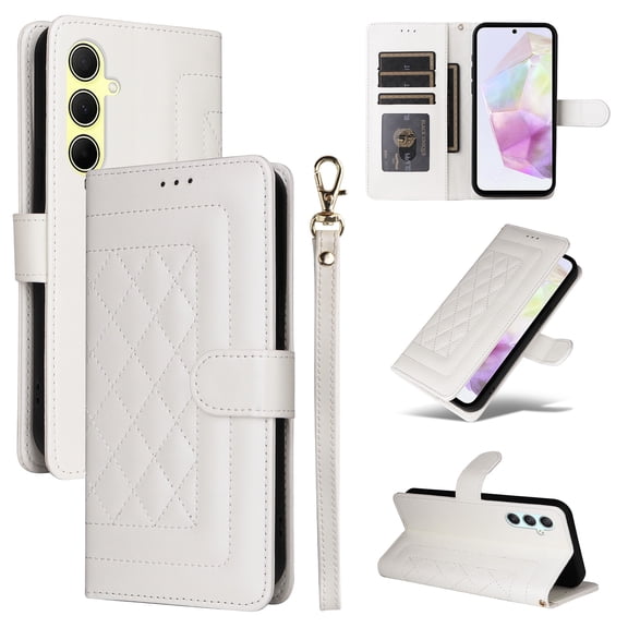 Dteck Wallet Case for Samsung Galaxy A35 5G with Wrist Strap, Galaxy A35 5G Phone Case Wallet with Card Slots, PU Leather Flip Cover Folio Phone Case for Samsung Galaxy A35 5G,White