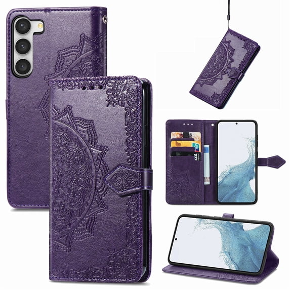 Dteck Wallet Case for Samsung Galaxy A35, Shockproof Mandala Embossing PU Leather Flip Case with Magnetic Clasp and Cash Card Slots Holder Holster for Samsung Galaxy A35,Purple