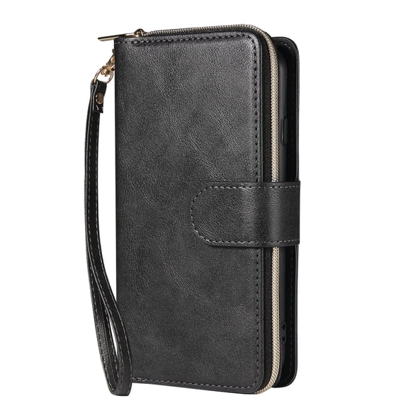 Dteck Wallet Case for Samsung Galaxy A36 5G, Shockproof Premium Magnetic Closure Zipper Pocket Folio PU Leather Flip Case Cover with 9 Card Slots Kickstand, Black