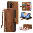 thumbnail image 1 of Dteck Wallet Case for Samsung Galaxy A36 5G, Shockproof Zipper Wallet Pocket 9 Card Holder Slots Handbag Case Magnetic Closure Kickstand with Wrist Strap TPU Flip Cover,Brown, 1 of 8