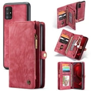 Dteck Wallet Case For Samsung Galaxy A51 4G, Heavy Duty Zipper Purse 2 in 1 Premium Leather Folio Magnetic Wallet Credit Card Slot Shock Protection Removable Phone Carrying Cover, Red