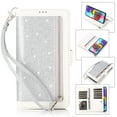 thumbnail image 1 of Dteck Wallet Case For Samsung Galaxy A51 (4G), Luxury Glitter Bling PU Leatether Zipper Purse Wallet Case with Built-in 9 Card Slots / Hand Strap, Silver, 1 of 6