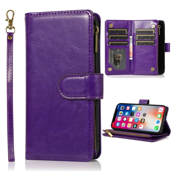 Dteck Wallet Case for Samsung Galaxy A51 5G, Premium PU Leather Zipper Flip 9 Card Slots Wallet with Wrist Strap Magnetic Closure Built-in Kickstand Protective Case,Purple
