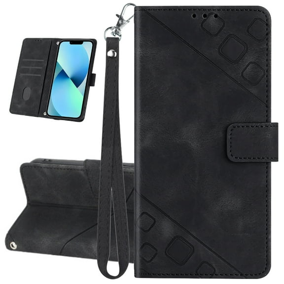Dteck Wallet Case for Samsung Galaxy A52, Premium PU Leather Flip Folio Card Holder Wallet with Wrist Strap Magnetic Closure Built-in Kickstand Protective Case,Black
