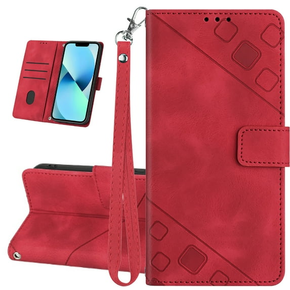 Dteck Wallet Case for Samsung Galaxy A52, Premium PU Leather Flip Folio Card Holder Wallet with Wrist Strap Magnetic Closure Built-in Kickstand Protective Case,Red