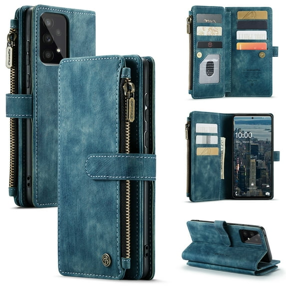 Dteck Wallet Case for Samsung Galaxy A53 5G ,Magnetic Retro Leather Case Flip Folio Zipper Purse with Card Holder Slot Kickstand Shockproof Phone Cover for Samsung Galaxy A53 5G 6.5-inch,Blue