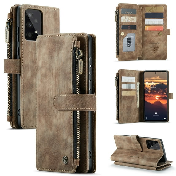 Dteck Wallet Case for Samsung Galaxy A53 5G ,Magnetic Retro Leather Case Flip Folio Zipper Purse with Card Holder Slot Kickstand Shockproof Phone Cover for Samsung Galaxy A53 5G 6.5-inch,Brown