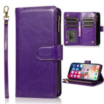 Dteck Wallet Case for Samsung Galaxy A53 5G, Premium PU Leather Zipper Flip 9 Card Slots Wallet with Wrist Strap Magnetic Closure Built-in Kickstand Protective Case,Purple