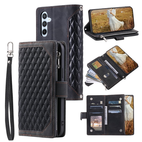 Dteck Wallet Case for Samsung Galaxy A56 5G, with Card Slot & Kickstand, Shockproof PU Leather Magnetic Full Protective Flip Phone Cover with Strap, Black