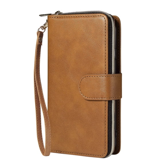 Dteck Wallet Case for Samsung Galaxy A56 5G, Shockproof Premium Magnetic Closure Zipper Pocket Folio PU Leather Flip Case Cover with 9 Card Slots Kickstand, Brown