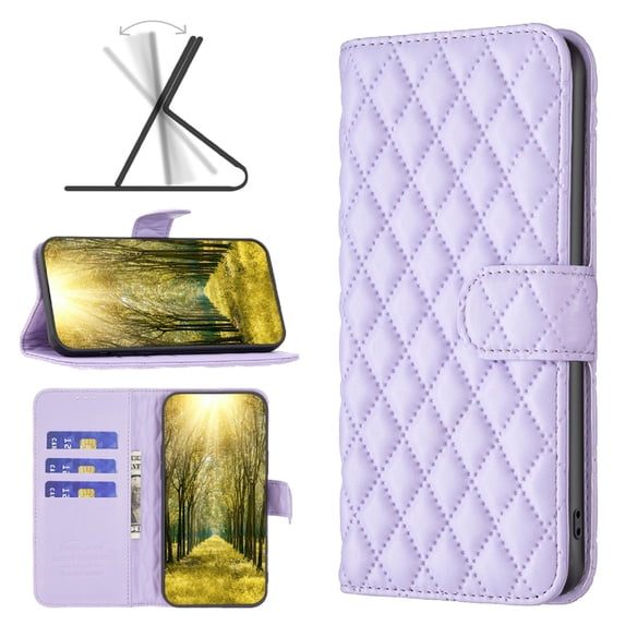 Dteck Wallet Case for Samsung Galaxy A71 4G 6.7 Inch, Argyle Pattern PU Leather Wallet Case with Kickstand Card Slots Magnetic Closure Shockproof Case for Samsung Galaxy A71 4G, Purple