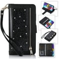 thumbnail image 1 of Dteck Wallet Case For Samsung Galaxy A71 (4G), Luxury Glitter Bling PU Leatether Zipper Purse Wallet Case with Built-in 9 Card Slots / Hand Strap, Black, 1 of 6
