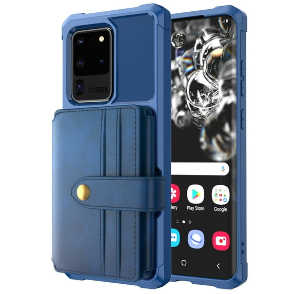 Dteck Wallet Case For Samsung Galaxy S20+, 10 Credit Card Holder Slots Purse Leather Protective Case Cover For Samsung Galaxy S20 Plus 6.7 inch, Dark Blue