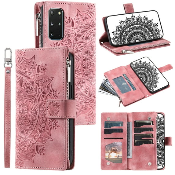 Dteck Wallet Case for Samsung Galaxy S20, Embossed Floral Case Crossbody Strap for Women & Men Magnetic Closure Wallet Card Holder Flip Stand Shockproof Protective Cover, pink