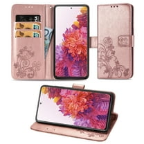 Dteck Wallet Case For Samsung Galaxy S20 FE 5G & 4G, Flip Folio Case Kickstand Card Slots Embossed Four-leaf Clover PU Leather Wallet Shockproof TPU Bumper Ultral Slim Cover - Brown