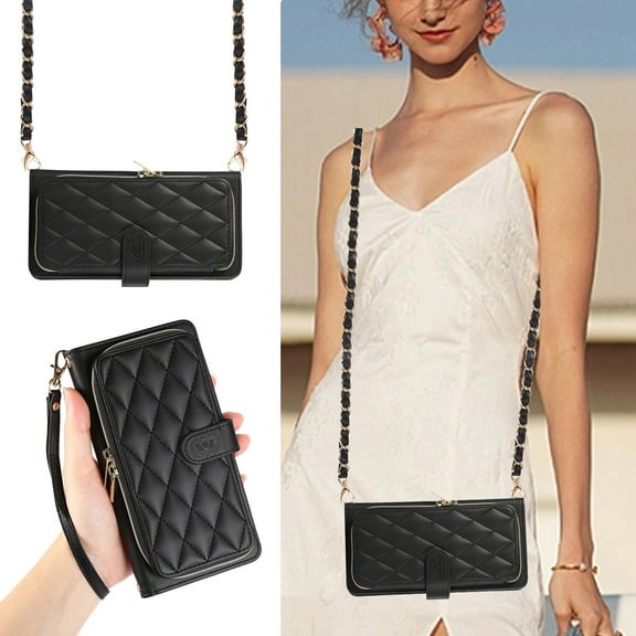 Dteck Wallet Case for Samsung Galaxy S20+, Zipper Case with Card Holder Slot, Soft PU Leather Zipper Purse with Wristlet Strap Crossbody Chain Lanyard,Black