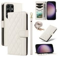 thumbnail image 1 of Dteck Wallet Case for Samsung Galaxy S21 Plus with Wrist Strap Shoulder Strap, Shockproof Magnetic Multiple Card Slots Purse PU Leather Stand Phone Cover, White, 1 of 7
