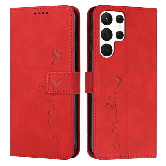 Dteck Wallet Case for Samsung Galaxy S22 Ultra 6.8 Inch, PU Leather with Embossed Pattern Card Slots & Cash Pockge Kick Stand Scratchproof Splash-proof Case For Samsung Galaxy S22 Ultra, Red