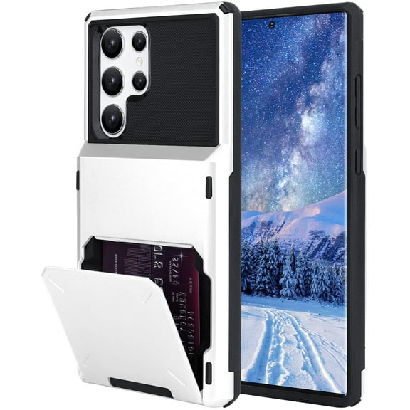 Dteck Wallet Case for Samsung Galaxy S22 Ultra Case with 4-Card Credit Card Holder Slot Shockproof Cover Hybrid Heavy Duty Protection Armor Phone Case for Galaxy S22 Ultra 5G,White