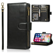 Dteck Wallet Case for Samsung Galaxy S22 Ultra, Premium PU Leather Zipper Flip 9 Card Slots Wallet with Wrist Strap Magnetic Closure Built-in Kickstand Protective Case,Black