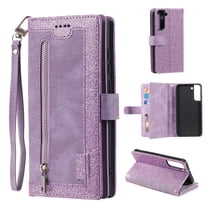 Dteck Wallet Case for Samsung Galaxy S23 Plus,Magnetic Handbag Zipper Pocket PU Leather Cover Flip with 9 Card Slots and Wrist Strap Folio TPU Inner Stand Case,Purple