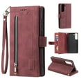thumbnail image 1 of Dteck Wallet Case for Samsung Galaxy S23 Plus,Magnetic Handbag Zipper Pocket PU Leather Cover Flip with 9 Card Slots and Wrist Strap Folio TPU Inner Stand Case,Winered, 1 of 8