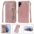 thumbnail image 1 of Dteck Wallet Case for Samsung Galaxy S23 Ultra,Bling Glitter 3 Card Slots Leather Credit Holder Magnetic Flip Lanyard Phone Case with Zipper Pocket Wrist Strap Kickstand Cover, Rosegold, 1 of 1