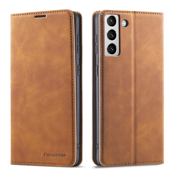 Dteck Wallet Case for Samsung Galaxy S24, Magnetic Flip Book Folio Design Premium PU Leather TPU Shockproof Protective Phone Skin Cover Stand with Photo Card Holder Slots,Brown