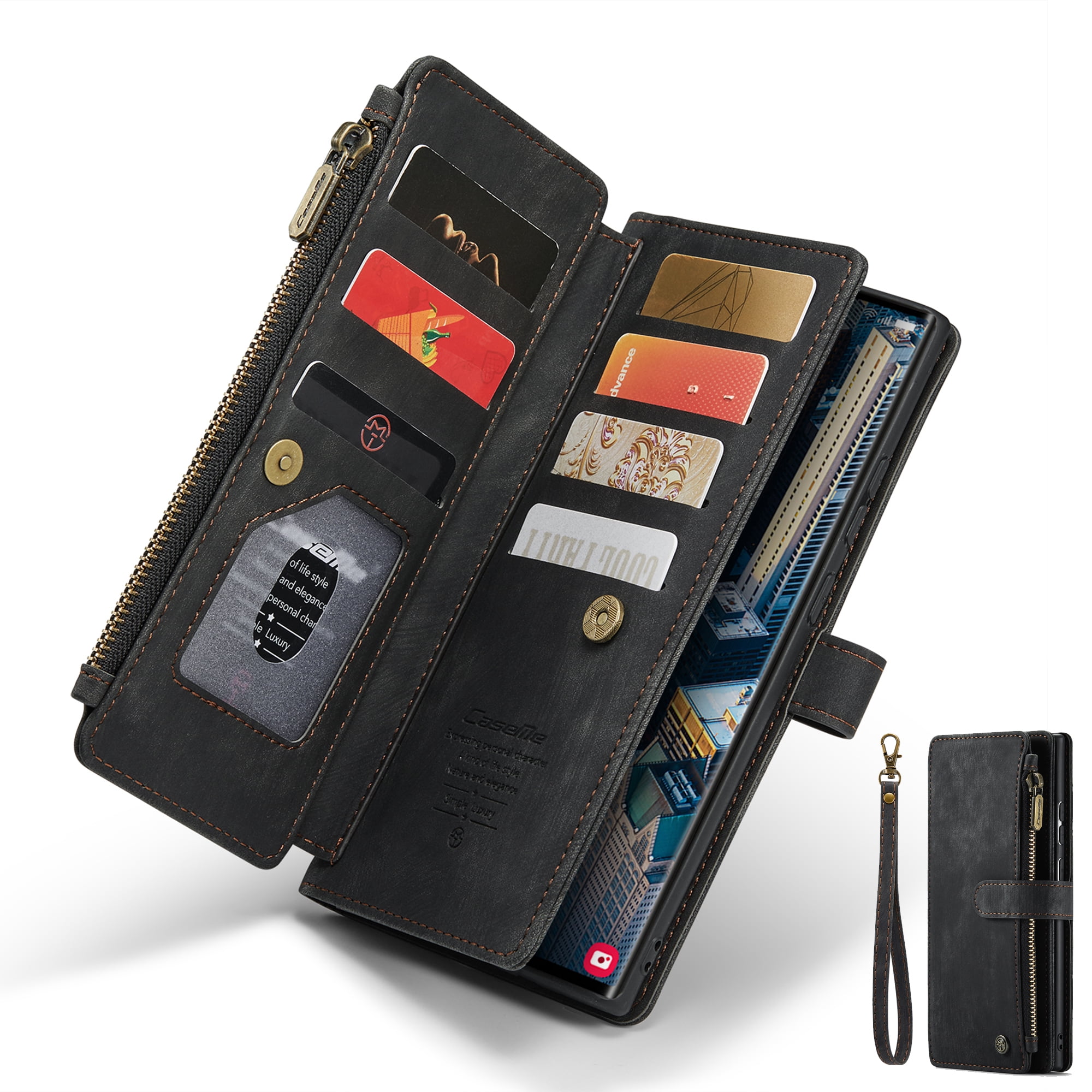 Dteck Wallet Case for Samsung Galaxy S24,Magnetic Retro Leather Case Flip Folio Zipper Purse with Card Holder Slot Kickstand Shockproof Phone Cover for Samsung Galaxy S24 5G,Black