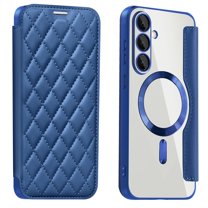 Dteck Wallet Case for Samsung Galaxy S25 FE,Magnetic Leather Card Slots Wallet Case Compatible with Mag Safe Shockproof Clear Back Built-in Camera Lens Protector Cover for Galaxy S25 FE,Royalblue