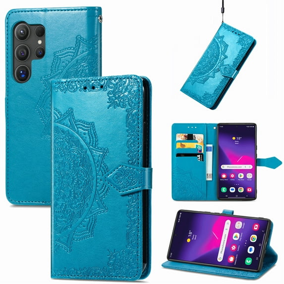 Dteck Wallet Case for Samsung Galaxy S25 Ultra ,Magnetic Leather Card Slots Wallet Case Flip Stand Shockproof Protective Cover with Lanyard for Samsung Galaxy S25 Ultra,Blue