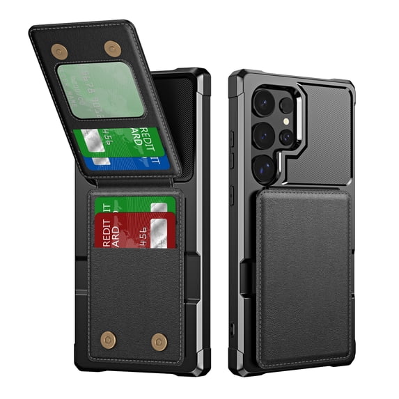Dteck Wallet Case for Samsung Galaxy S25 Ultra ,PU Leather Phone Case with Magnetic Button Closure Credit Card Holder Slots, Stand Function, Lightweight Protective Slim Solid Fold Cover,Black