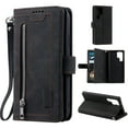 thumbnail image 1 of Dteck Wallet Case for Samsung Galaxy S25 Ultra, Shockproof Zipper Wallet Pocket 9 Card Holder Slots Handbag Case Magnetic Closure Kickstand with Wrist Strap TPU Flip Cover,Black, 1 of 8