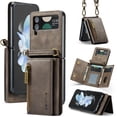 thumbnail image 1 of Dteck Wallet Case For Samsung Galaxy Z Flip 4, Magnetic Leather Zipper Wallet with RFID Blocking Card Holder Slots Shockproof PC Stand Cover With Shoulder Strap,Coffee, 1 of 9