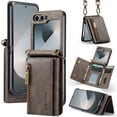 thumbnail image 1 of Dteck Wallet Case For Samsung Galaxy Z Flip 5, Magnetic Leather Zipper Wallet with RFID Blocking Card Holder Slots Shockproof PC Stand Cover With Shoulder Strap,Coffee, 1 of 9
