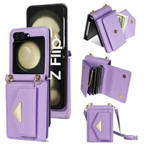 Dteck Wallet Case for Samsung Galaxy Z Flip 6 / Flip7 FE,Magnetic Leather Wallet Case RFID Blocking Credit Card Holder with Crossbody Shoulder Strap Shockproof Stand Cover,Purple