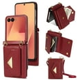 thumbnail image 1 of Dteck Wallet Case for Samsung Galaxy Z Flip 7,Magnetic Leather Wallet Case RFID Blocking Credit Card Holder with Crossbody Shoulder Strap Shockproof Stand Cover,Winered, 1 of 6