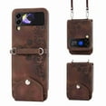 thumbnail image 1 of Dteck Wallet Case for Samsung Galaxy Z Flip3 5G Embossed PU Leather Cover Removable Adjustable Shoulder Neck Strap Lanyard Phone Case with Card Holder, brown, 1 of 7