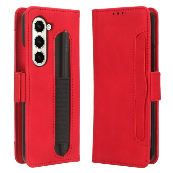 Dteck Wallet Case for Samsung Galaxy Z Fold 5 5G with S Pen Holder & Stylus, PU Leather with Kickstand, Magnetic Closure, Shockproof Card Slot Protective Phone Cover for Galaxy Z Fold 5 2023,Red