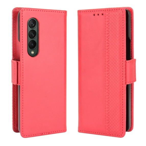 Dteck Wallet Case for Samsung Galaxy Z Fold4 5G 2022,Premium PU Leather ID Credit Card Slots Magnetic Closure Folio Flip Purse Protective Phone Case,Red